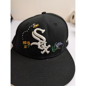 New Era Chicago White Sox Fitted Hat 7 3/8 Black Floral Bee Embroidery